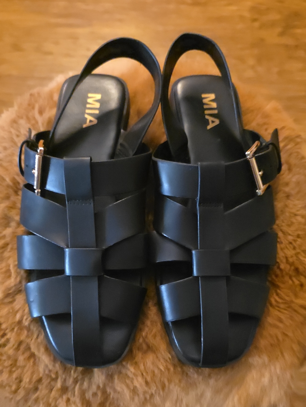 MIA Black Woven Elara Fisherman Slingback Sandals